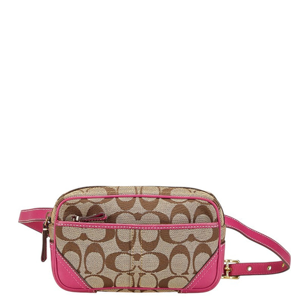コーチ シグネチャー ウエストバッグ ポーチ ボディバッグ ベージュ ピンク キャンバス レザー レディース COACH 【中古】