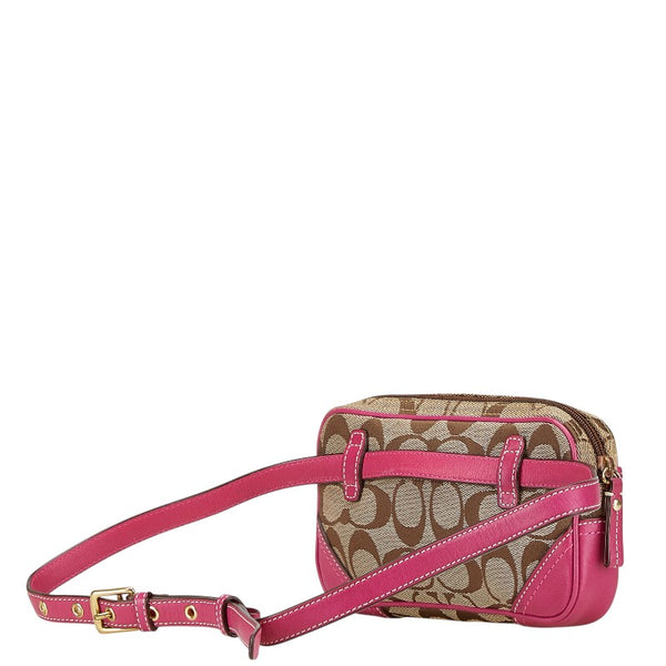 コーチ シグネチャー ウエストバッグ ポーチ ボディバッグ ベージュ ピンク キャンバス レザー レディース COACH 【中古】