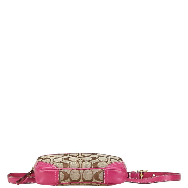 コーチ シグネチャー ウエストバッグ ポーチ ボディバッグ ベージュ ピンク キャンバス レザー レディース COACH 【中古】