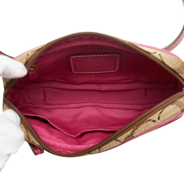 コーチ シグネチャー ウエストバッグ ポーチ ボディバッグ ベージュ ピンク キャンバス レザー レディース COACH 【中古】