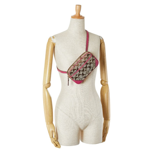 コーチ シグネチャー ウエストバッグ ポーチ ボディバッグ ベージュ ピンク キャンバス レザー レディース COACH 【中古】