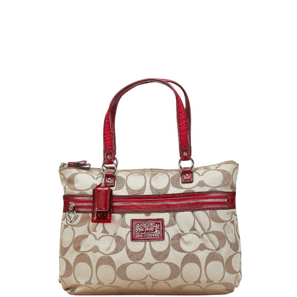 コーチ シグネチャー ハンドバッグ トートバッグ F20026 ベージュ レッド キャンバス ナイロン レディース COACH 【中古】