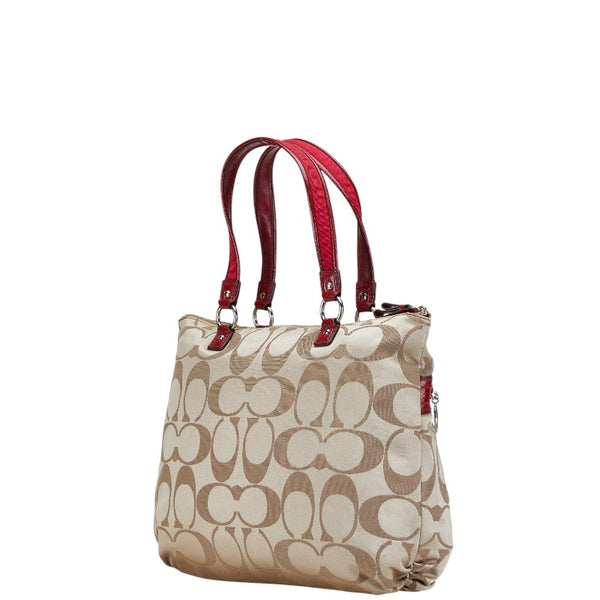 コーチ シグネチャー ハンドバッグ トートバッグ F20026 ベージュ レッド キャンバス ナイロン レディース COACH 【中古】