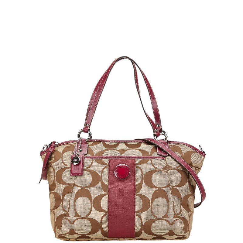 コーチ シグネチャー ハンドバッグ ショルダーバッグ 2WAY F19203 ベージュ ピンク レザー レディース COACH 【中古】