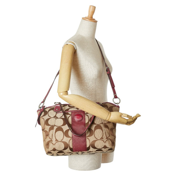 コーチ シグネチャー ハンドバッグ ショルダーバッグ 2WAY F19203 ベージュ ピンク レザー レディース COACH 【中古】