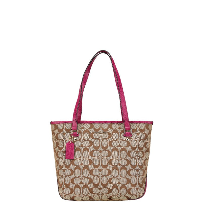 コーチ シグネチャー ハンドバッグ トートバッグ F36375 ベージュ ピンク キャンバス レザー レディース COACH 【中古】