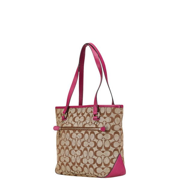 コーチ シグネチャー ハンドバッグ トートバッグ F36375 ベージュ ピンク キャンバス レザー レディース COACH 【中古】