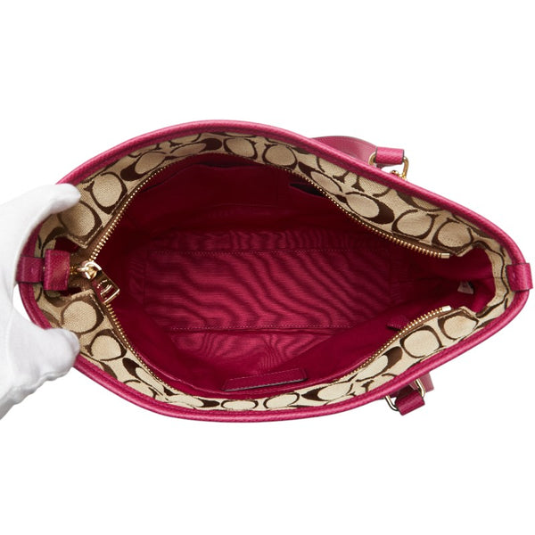 コーチ シグネチャー ハンドバッグ トートバッグ F36375 ベージュ ピンク キャンバス レザー レディース COACH 【中古】