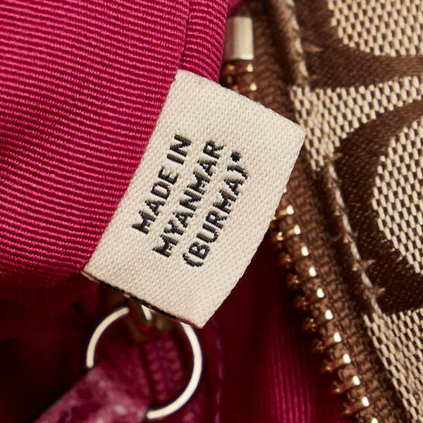 コーチ シグネチャー ハンドバッグ トートバッグ F36375 ベージュ ピンク キャンバス レザー レディース COACH 【中古】