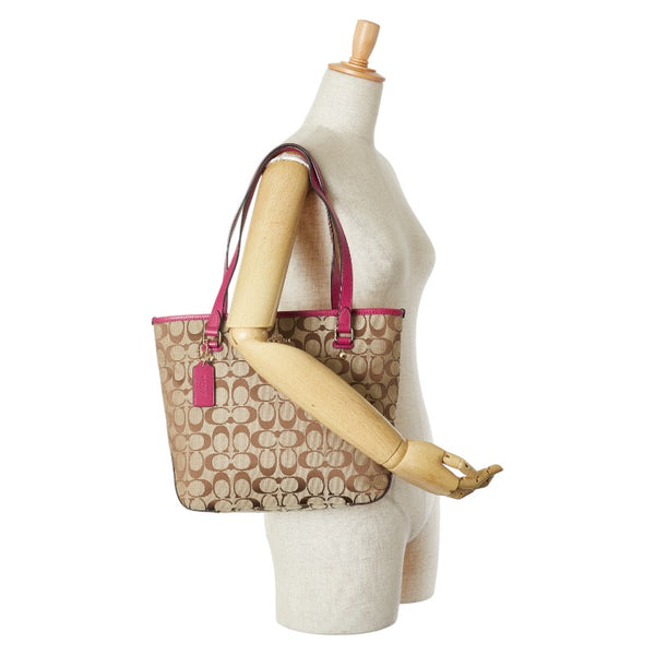 コーチ シグネチャー ハンドバッグ トートバッグ F36375 ベージュ ピンク キャンバス レザー レディース COACH 【中古】