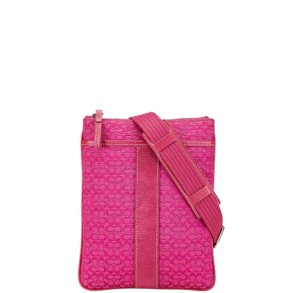 コーチ シグネチャー ショルダーバッグ ピンク レザー スエード レディース COACH 【中古】