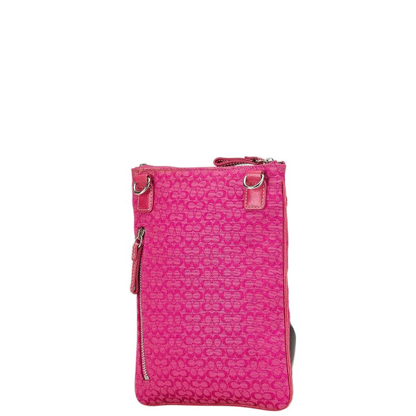 コーチ シグネチャー ショルダーバッグ ピンク レザー スエード レディース COACH 【中古】