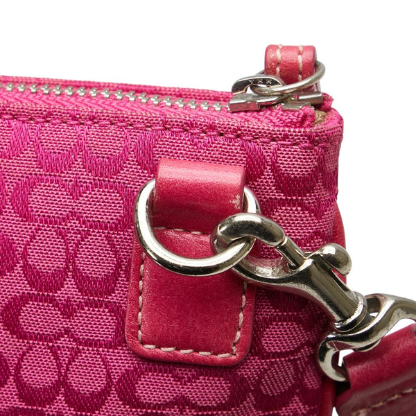 コーチ シグネチャー ショルダーバッグ ピンク レザー スエード レディース COACH 【中古】