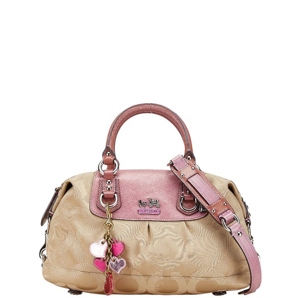コーチ シグネチャー マディソン オプアート ハンドバッグ ショルダーバッグ 2WAY ベージュ ピンク キャンバス レザー レディース COACH 【中古】
