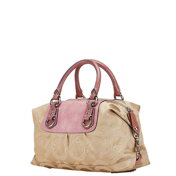 コーチ シグネチャー マディソン オプアート ハンドバッグ ショルダーバッグ 2WAY ベージュ ピンク キャンバス レザー レディース COACH 【中古】