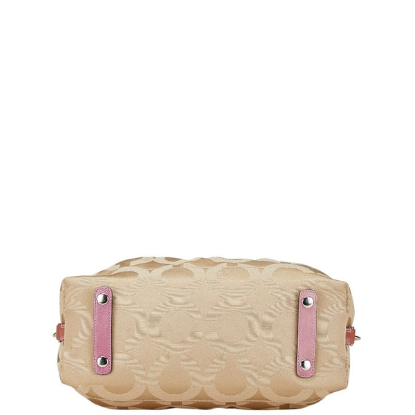 コーチ シグネチャー マディソン オプアート ハンドバッグ ショルダーバッグ 2WAY ベージュ ピンク キャンバス レザー レディース COACH 【中古】