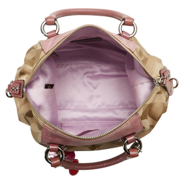 コーチ シグネチャー マディソン オプアート ハンドバッグ ショルダーバッグ 2WAY ベージュ ピンク キャンバス レザー レディース COACH 【中古】