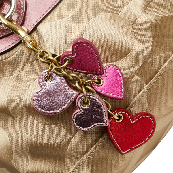 コーチ シグネチャー マディソン オプアート ハンドバッグ ショルダーバッグ 2WAY ベージュ ピンク キャンバス レザー レディース COACH 【中古】