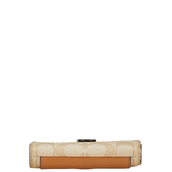 コーチ シグネチャー 二つ折り財布 F27147 ベージュ ブラウン PVC レザー レディース COACH 【中古】