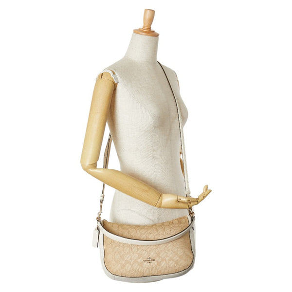 コーチ シグネチャー ハンドバッグ ショルダーバッグ 2WAY 37584 ベージュ ホワイト キャンバス レザー レディース COACH 【中古】