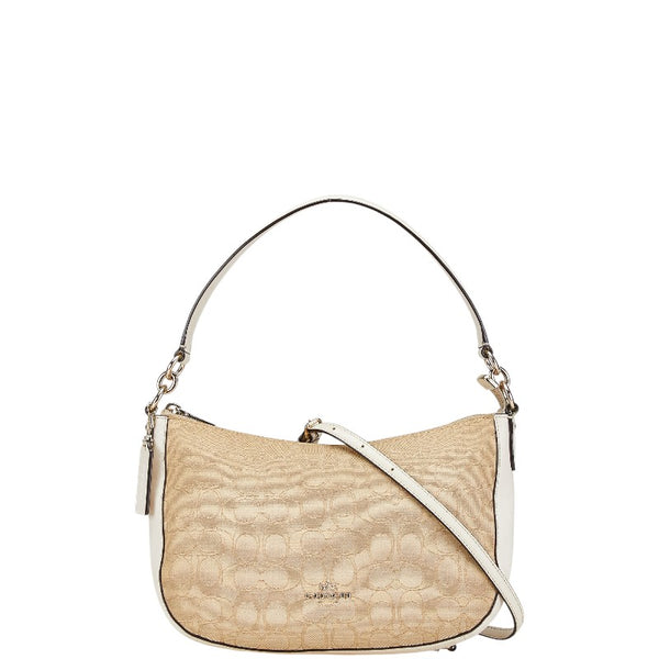 コーチ シグネチャー ハンドバッグ ショルダーバッグ 2WAY 37584 ベージュ ホワイト キャンバス レザー レディース COACH 【中古】