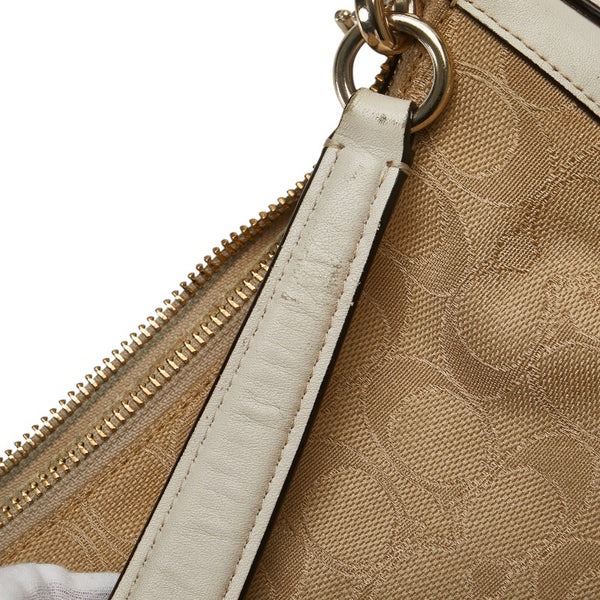 コーチ シグネチャー ハンドバッグ ショルダーバッグ 2WAY 37584 ベージュ ホワイト キャンバス レザー レディース COACH 【中古】
