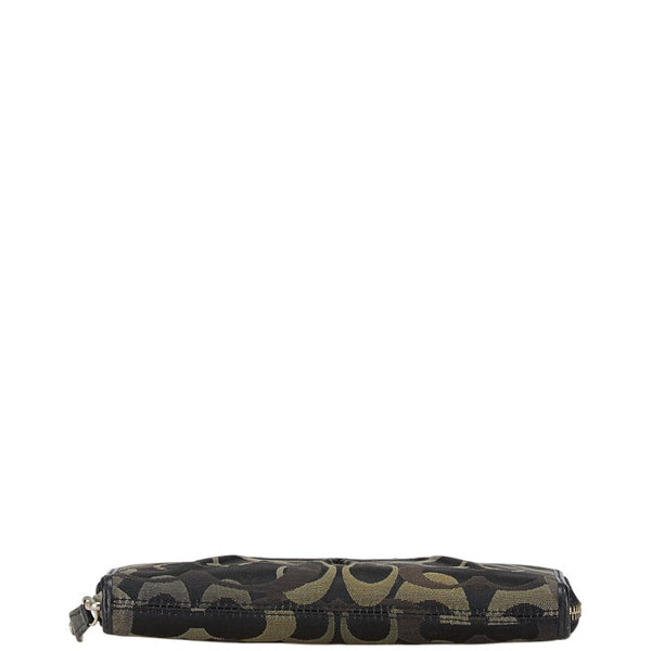 コーチ シグネチャー 長財布 ラウンドファスナー ブラック グレー レザー キャンバス レディース COACH 【中古】