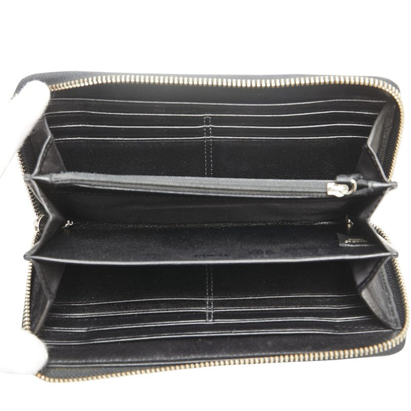 コーチ シグネチャー 長財布 ラウンドファスナー ブラック グレー レザー キャンバス レディース COACH 【中古】