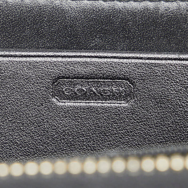 コーチ シグネチャー 長財布 ラウンドファスナー ブラック グレー レザー キャンバス レディース COACH 【中古】