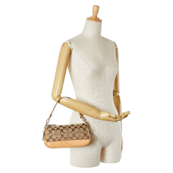 コーチ シグネチャー ワンショルダーバッグ ハンドバッグ 06094 ベージュ キャンバス レザー レディース COACH 【中古】