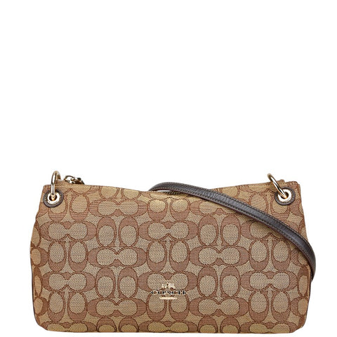 コーチ シグネチャー 斜め掛け ショルダーバッグ F55663 ブラウン キャンバス レザー レディース COACH 【中古】