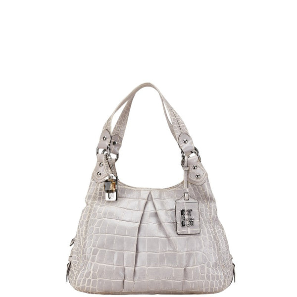 コーチ クロコ型押し ハンドバッグ 14602 グレー レザー レディース COACH 【中古】