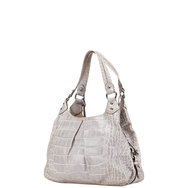コーチ クロコ型押し ハンドバッグ 14602 グレー レザー レディース COACH 【中古】
