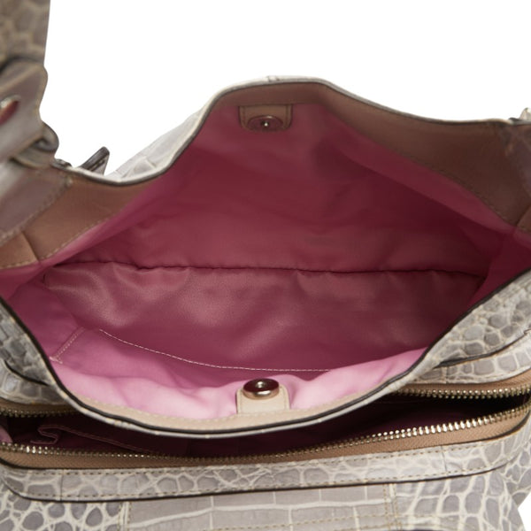 コーチ クロコ型押し ハンドバッグ 14602 グレー レザー レディース COACH 【中古】