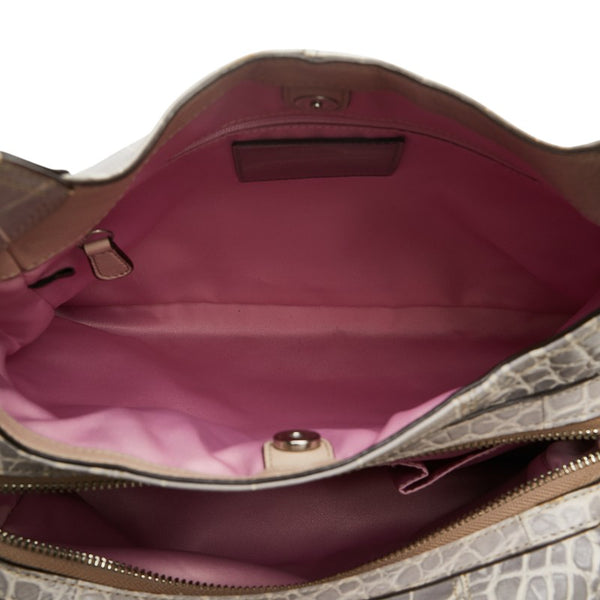 コーチ クロコ型押し ハンドバッグ 14602 グレー レザー レディース COACH 【中古】