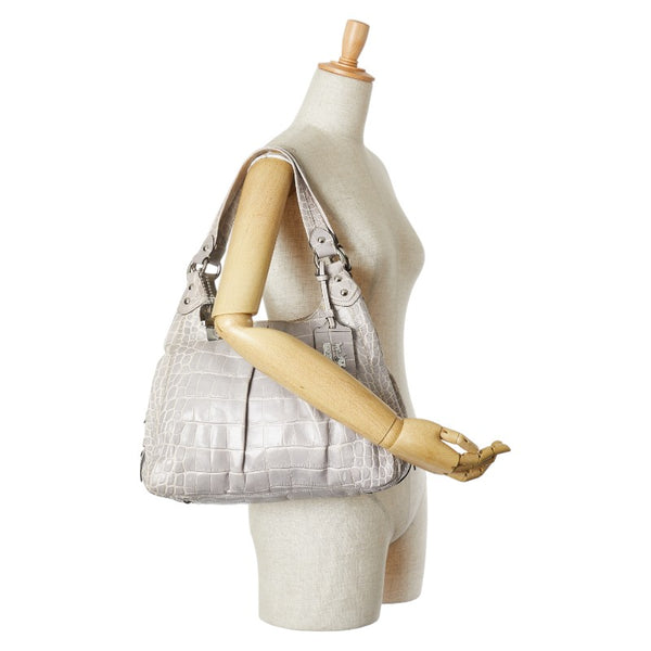 コーチ クロコ型押し ハンドバッグ 14602 グレー レザー レディース COACH 【中古】