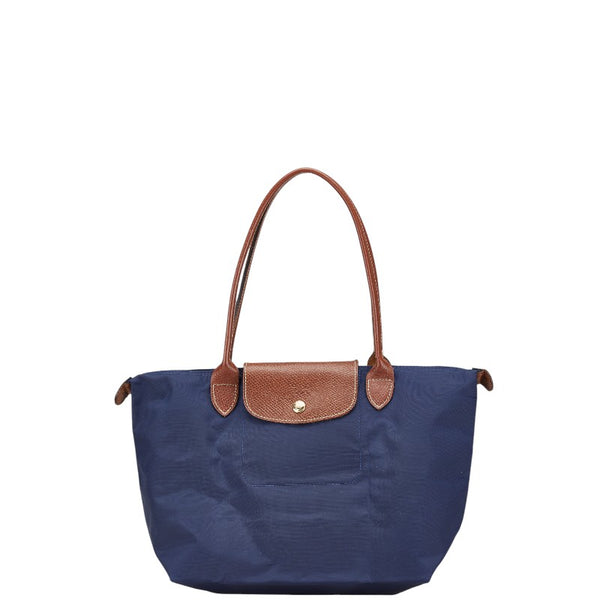 ロンシャン ル プリアージュ M トートバッグ ネイビー ブラウン ナイロン レザー レディース Longchamp 【中古】