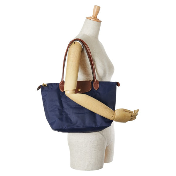 ロンシャン ル プリアージュ M トートバッグ ネイビー ブラウン ナイロン レザー レディース Longchamp 【中古】