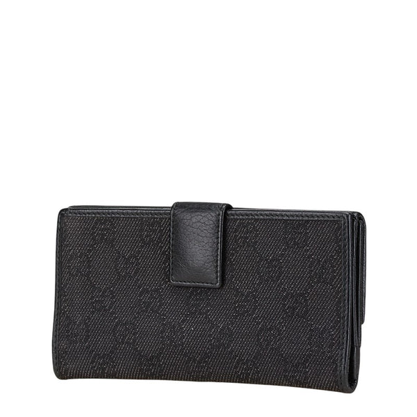 グッチ GGキャンバス 長財布 143389 F5DIN 1160 ブラック キャンバス レザー レディース GUCCI 【中古】