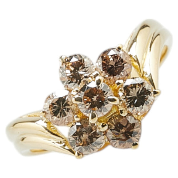 K18YG イエローゴールド ダイヤ1.00ct 花 フラワー モチーフ リング 指輪 レディース 10.5号 【中古】