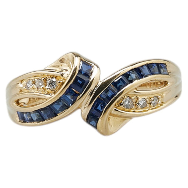 K18YG イエローゴールド サファイア0.70ct ダイヤ0.05ct リング 指輪 レディース 12号 【中古】