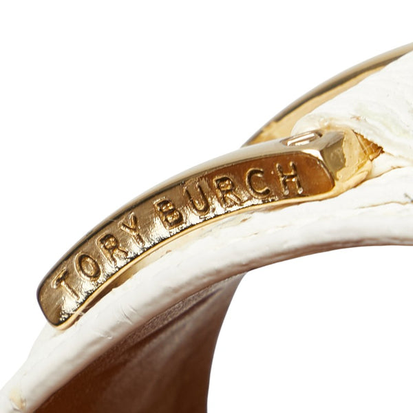 トリーバーチ ウェッジサンダル サイズ:7M ホワイト ブラウン レザー レディース Tory Burch 【中古】