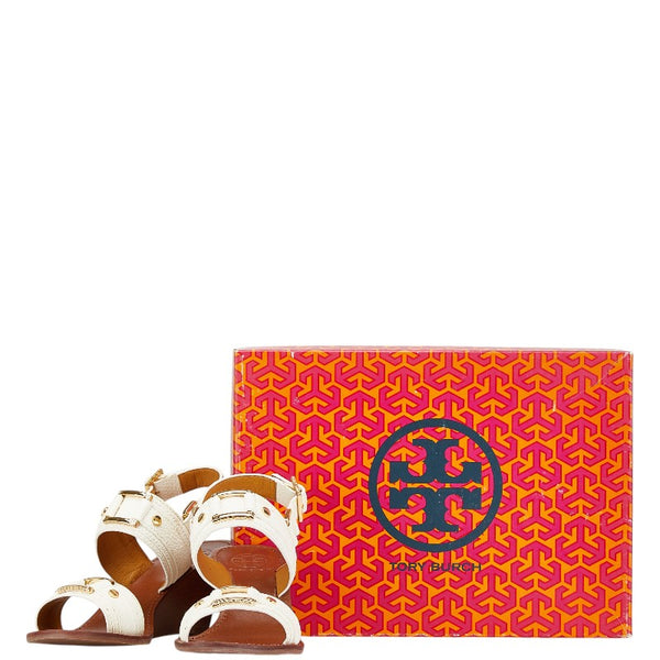 トリーバーチ ウェッジサンダル サイズ:7M ホワイト ブラウン レザー レディース Tory Burch 【中古】