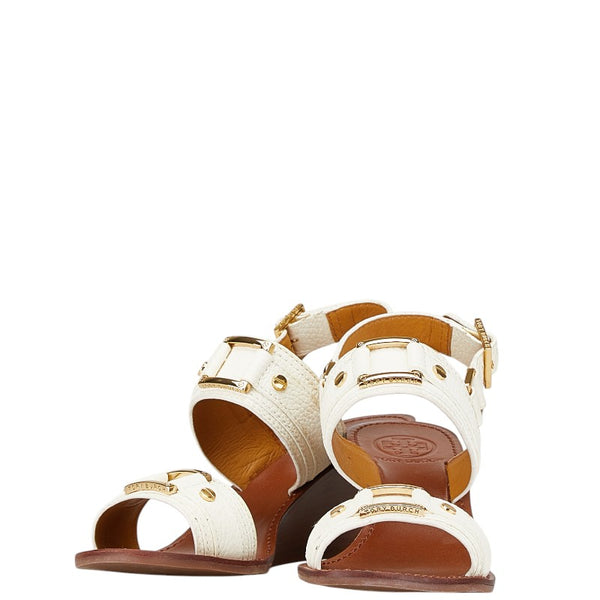 トリーバーチ ウェッジサンダル サイズ:7M ホワイト ブラウン レザー レディース Tory Burch 【中古】