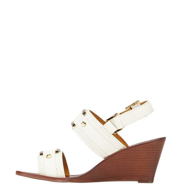 トリーバーチ ウェッジサンダル サイズ:7M ホワイト ブラウン レザー レディース Tory Burch 【中古】