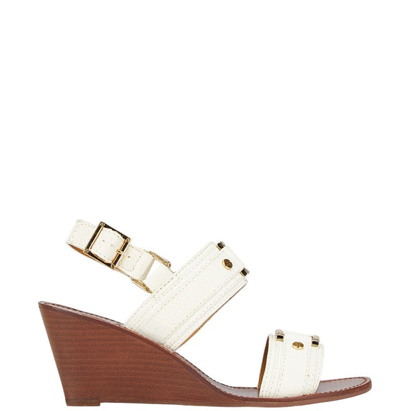 トリーバーチ ウェッジサンダル サイズ:7M ホワイト ブラウン レザー レディース Tory Burch 【中古】