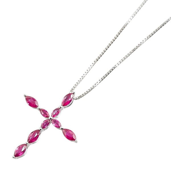 K18WG ホワイトゴールド ルビー0.72ct クロス 十字架 モチーフ ペンダントネックレス レディース 【中古】