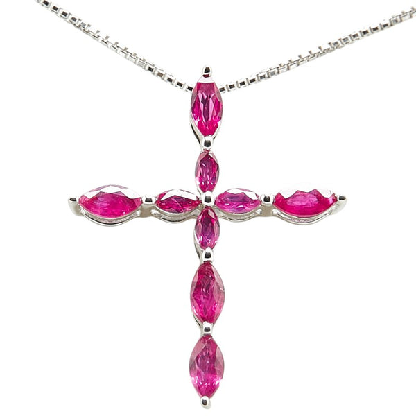 K18WG ホワイトゴールド ルビー0.72ct クロス 十字架 モチーフ ペンダントネックレス レディース 【中古】