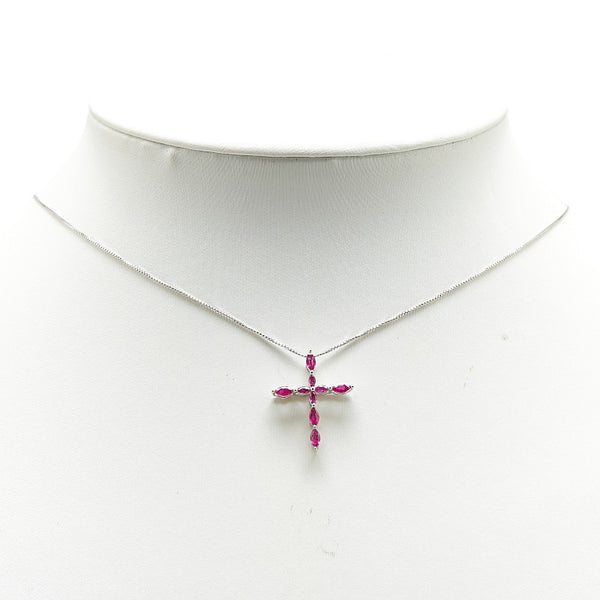 K18WG ホワイトゴールド ルビー0.72ct クロス 十字架 モチーフ ペンダントネックレス レディース 【中古】