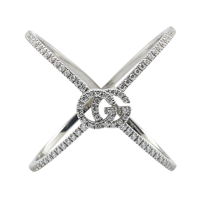グッチ GGランニング クロス ダイヤモンド リング 指輪 #14 K18WG ホワイトゴールド レディース GUCCI 【中古】